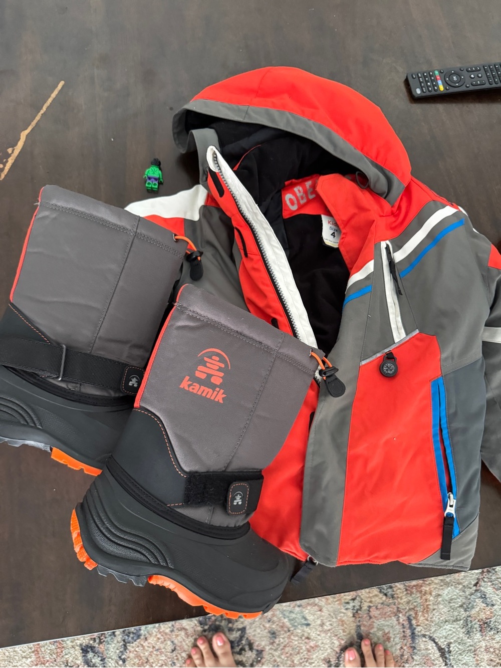 Obermeyer Kids Red & Gray Waterproof Raincoat with Blue Trim